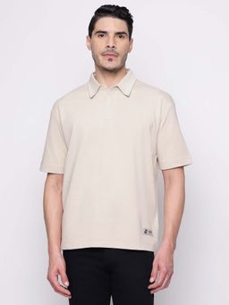 Guess - Men Beige Solid Polo T-Shirt