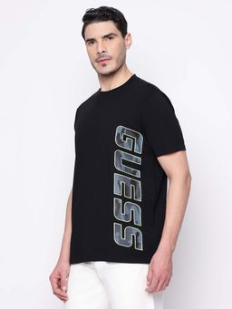 Guess - Men Black Printed Crew Neck T-Shirt