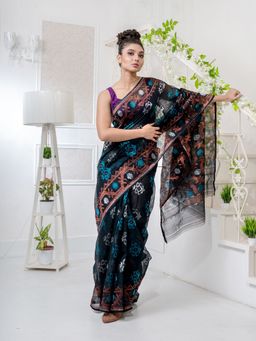 CHARUKRITI - Black Silk Cotton Handwoven Jamdani Saree