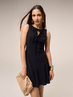 Twenty Dresses by Nykaa Fashion - Black Round Tie-Up Neck Sleeveless Mini Dress