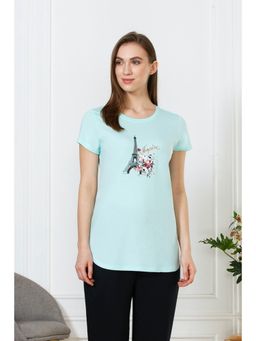 Van Heusen Woman Lingerie and Athleisure - Van Heusen Women Round Neck & Short Sleeve Lounge T-Shirt - Light Blue