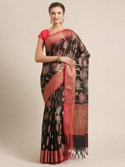 Banarasi Silk Works - Kota Check Woven Saree Black with Unstitched Blouse