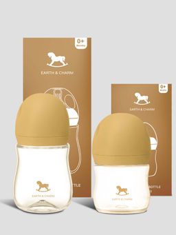Kidbea - Beige Printed Glass Feeding Bottles with Anti-Colic Nipple