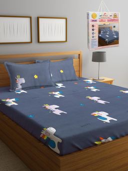 FABINALIV - Cartoon Print 300 TC Cotton Blend Double Bedsheet with 2 Pillow Covers - Grey (King)