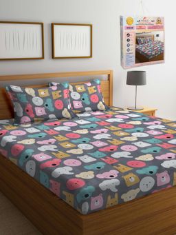 FABINALIV - Cartoon Print 300 TC Cotton Blend Double Bedsheet with 2 Pillow Covers (King)