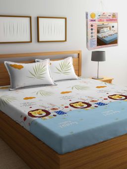 FABINALIV - Cartoon Print 300 TC Cotton Blend Double Bedsheet with 2 Pillow Covers (King)