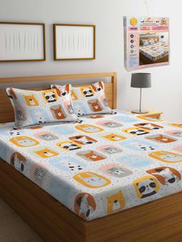 FABINALIV - Cartoon Print 300 TC Cotton Blend Double Bedsheet with 2 Pillow Covers (King)