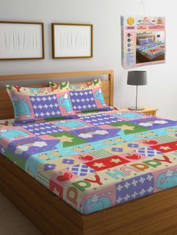 FABINALIV - Cartoon Print 300 TC Cotton Blend Double Bedsheet with 2 Pillow Covers (King)