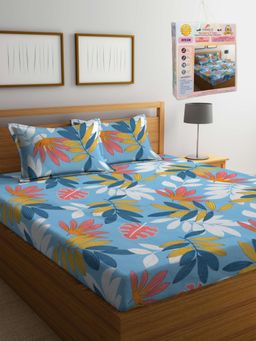 FABINALIV - Nature 300 TC Cotton Blend Double Bedsheet with 2 Pillow Covers - Blue (King)