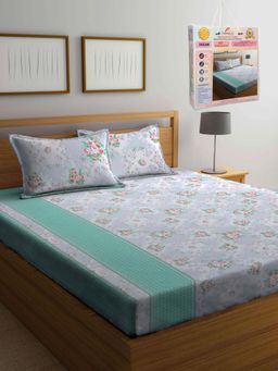 FABINALIV - Floral 300 TC Cotton Blend Double Bedsheet with 2 Pillow Covers - Multi-Color (King)