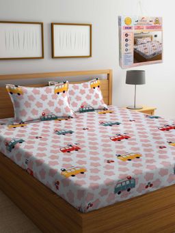 FABINALIV - Cartoon Print 300 TC Cotton Blend Double Bedsheet with 2 Pillow Covers (King)