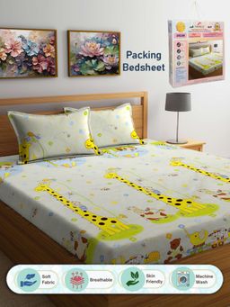 FABINALIV - Cartoon Print 300 TC Cotton Blend Double Bedsheet with 2 Pillow Covers (King)