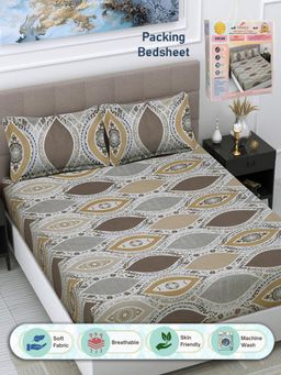 FABINALIV - Ethnic 300 TC Cotton Blend Double Bedsheet with 2 Pillow Covers - Multi-Color (King)