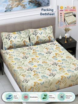 FABINALIV - Floral 300 TC Cotton Blend Double Bedsheet with 2 Pillow Covers - Multi-Color (King)