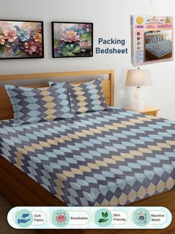 FABINALIV - Geometric 300 TC Cotton Blend Double Bedsheet with 2 Pillow Covers - Multi-Color (King)