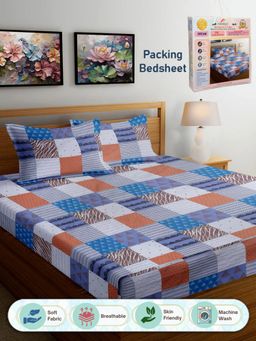 FABINALIV - Geometric 300 TC Cotton Blend Double Bedsheet with 2 Pillow Covers - Multi-Color (King)