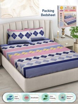 FABINALIV - Geometric 300 TC Cotton Blend Double Bedsheet with 2 Pillow Covers - Multi-Color (King)