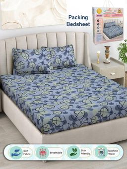 FABINALIV - Geometric 300 TC Cotton Blend Double Bedsheet with 2 Pillow Covers - Multi-Color (King)
