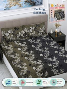 FABINALIV - Nature 300 TC Cotton Blend Double Bedsheet with 2 Pillow Covers - Multi-Color (King)