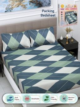 FABINALIV - Geometric 300 TC Cotton Blend Double Bedsheet with 2 Pillow Covers - Multi-Color (King)