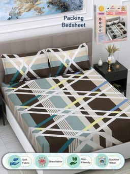 FABINALIV - Floral 300 TC Cotton Blend Double Bedsheet with 2 Pillow Covers - Multi-Color (King)