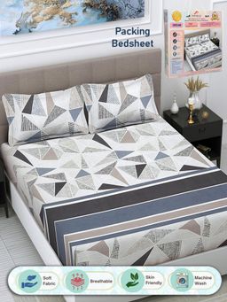 FABINALIV - Geometric 300 TC Cotton Blend Double Bedsheet with 2 Pillow Covers - Multi-Color (King)