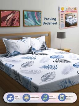 FABINALIV - Nature 300 TC Cotton Blend Double Bedsheet with 2 Pillow Covers - Blue (King)