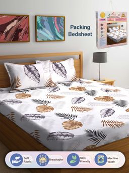 FABINALIV - Nature 300 TC Cotton Blend Double Bedsheet with 2 Pillow Covers - Brown (King)
