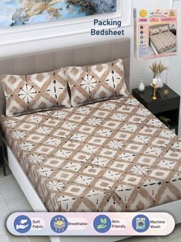 FABINALIV - Geometric 300 TC Cotton Blend Double Bedsheet with 2 Pillow Covers - Multi-Color (King)