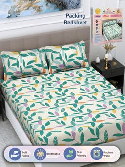 FABINALIV - Nature 300 TC Cotton Blend Double Bedsheet with 2 Pillow Covers - Multi-Color (King)