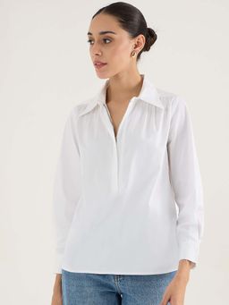 Femmella - White Half Zipper Cotton Top