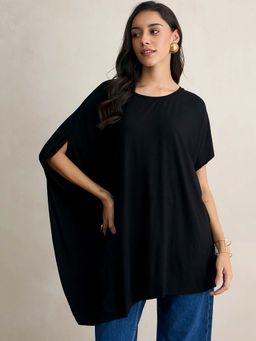 Femmella - Black Knit Oversize Asymmetrical Top