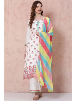 Rangriti - White Viscose Rayon Straight Suit (Set of 3)