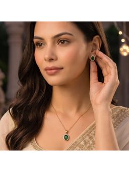 Bdiva - Gold Plated Green Cubic Zirconia Solitaire Halo Jewellery Set