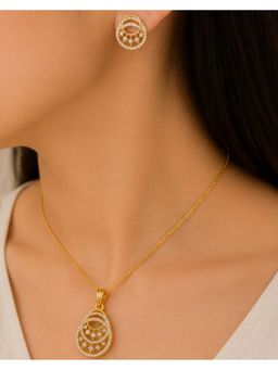 Bdiva - Gold Plated Cubic Zirconia Double Circle Jewellery Set