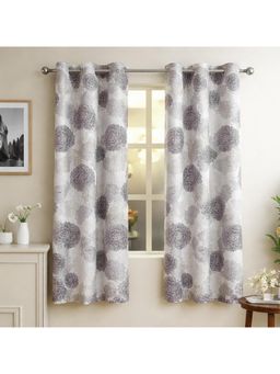 Nesterra - Window Curtain, Botanical Grey Floral Print, Polyester 200 Tc (Pack of 2)