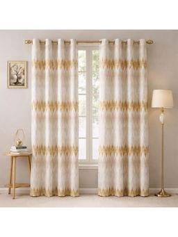 Nesterra - Window Curtain, Desert Gold Zigzag geometric pattern, Polyester 200 TC (Pack of 2)