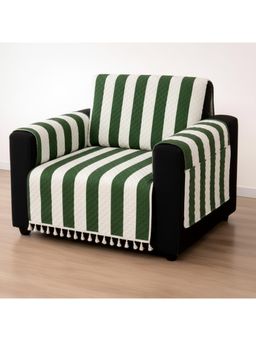 House of Quirk - GREEN IKATRA Printed Sofa Cover with Side Pocket Premium Evergreen One Seater