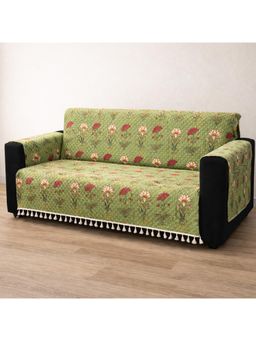 House of Quirk - GREEN IKATRA Printed Sofa Cover with Side Pocket Premium Lotus Two Seater