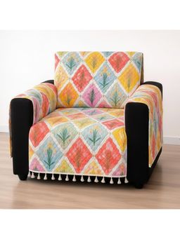 House of Quirk - Multicolour IKATRA Printed Sofa Cover with Side Pocket Premium Blossom One Seater