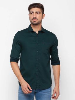 Spykar - Bottle Green Satin Full Sleeve Shirt for Men