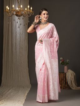 Akhilam - Womens Cotton Silk Pink Woven Design Designer Saree with Unstitched Blouse
