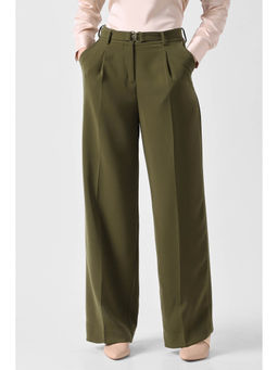 Van Heusen - Women Olive Solid Formal Trouser with Belt