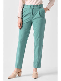 Van Heusen - Women Blue Solid Formal Trouser with Belt