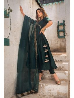 POMCHA - Poppy Green Pure Cotton Silk Angrakha (Set of 3)