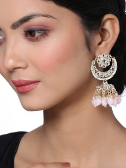 VIRAASI - Gold Plated Pink Pearl Kundan Jhumka Earrings for Women and Girls