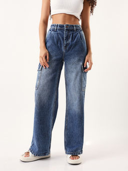 High Star - Women Blue Washed High-Rise Straight Jeans