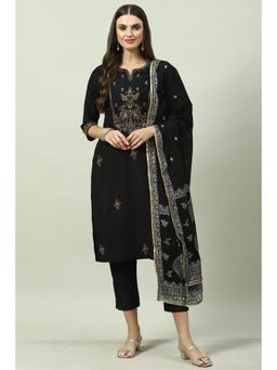 Biba - Black Embroidered Suit (Set of 3)