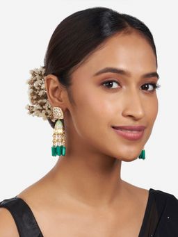 Joules By Radhika - Gold Finish Off White and Mint Green Kundan Polki Jhumka Earrings
