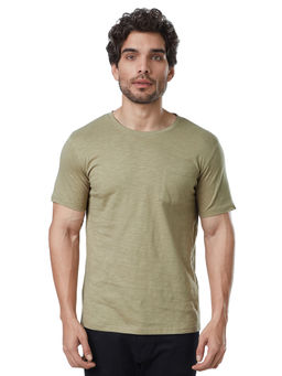 The Souled Store - Solids Slub Olive Green T-shirt For Mens